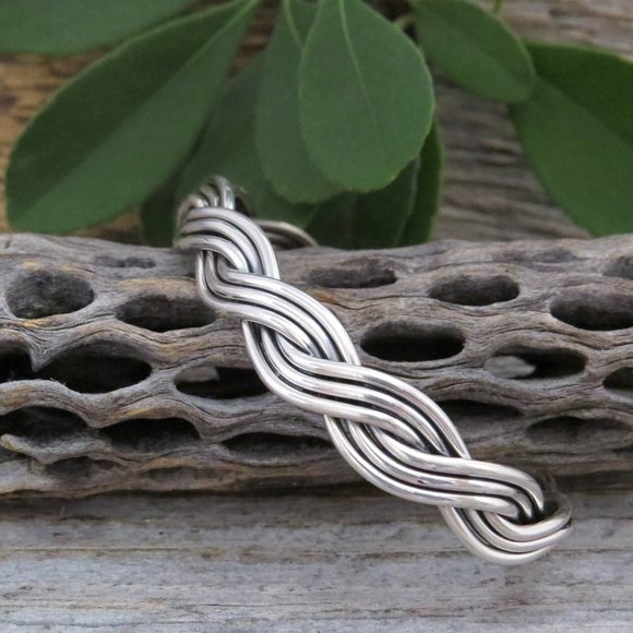 Sterling Silver Wire Braided Cuff Bracelet - Picture 1 of 8
